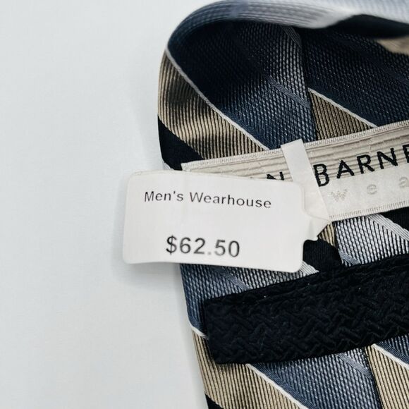 JHANE BARNES MENS TIE GRAY WITH TAN AND BLACK STRIPES 3 X 64 - Picture 9 of 9